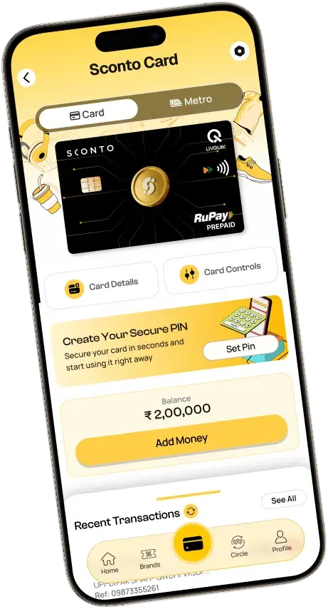 Sconto card controls screen